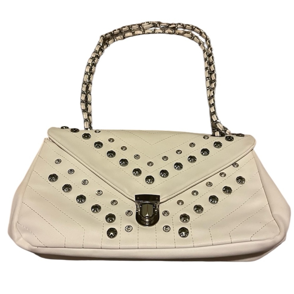 Marina Galanti white quilted rhinestone stud crossbody purse